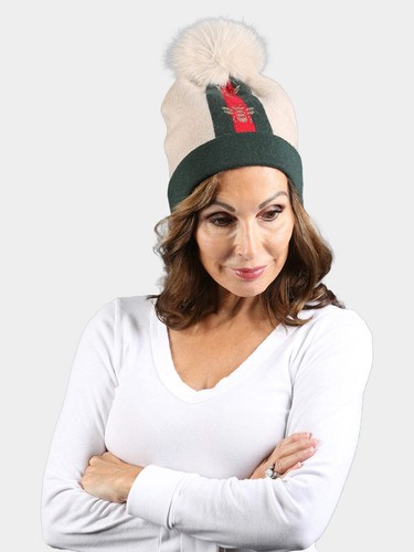 Woman beige green knit - green, hat