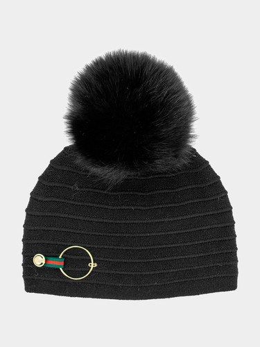 Women black knit hat with - women's,